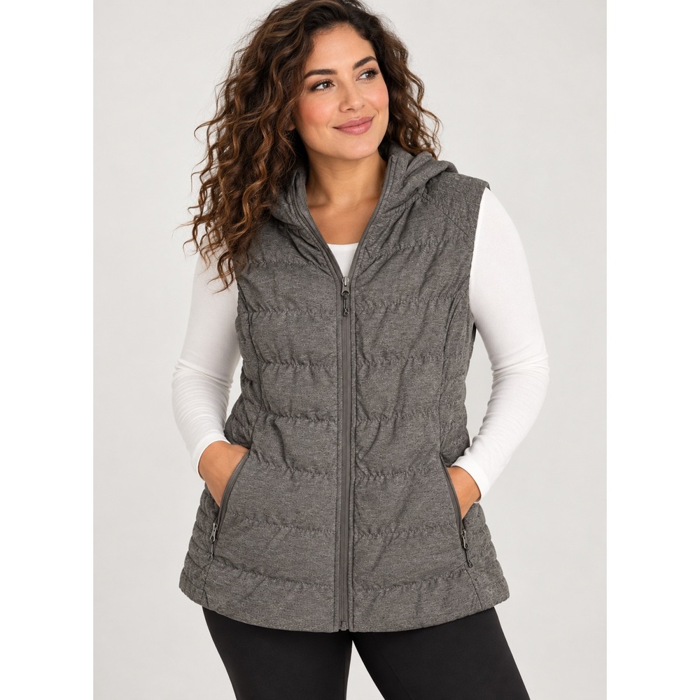 Blanc Noir Gray Quilted Hooded Puffer Vest Sleeveless Jacket Athleisure Gorpcore